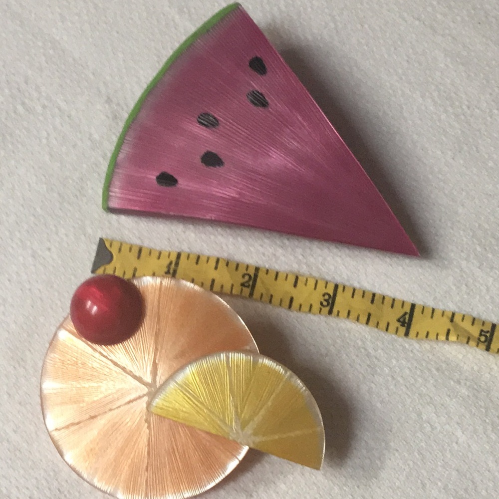 VTG HAND-Painted Oversized Hair Barrettes/Clips Set🍉 🍋🍊🍒 - Picture 3 of 7